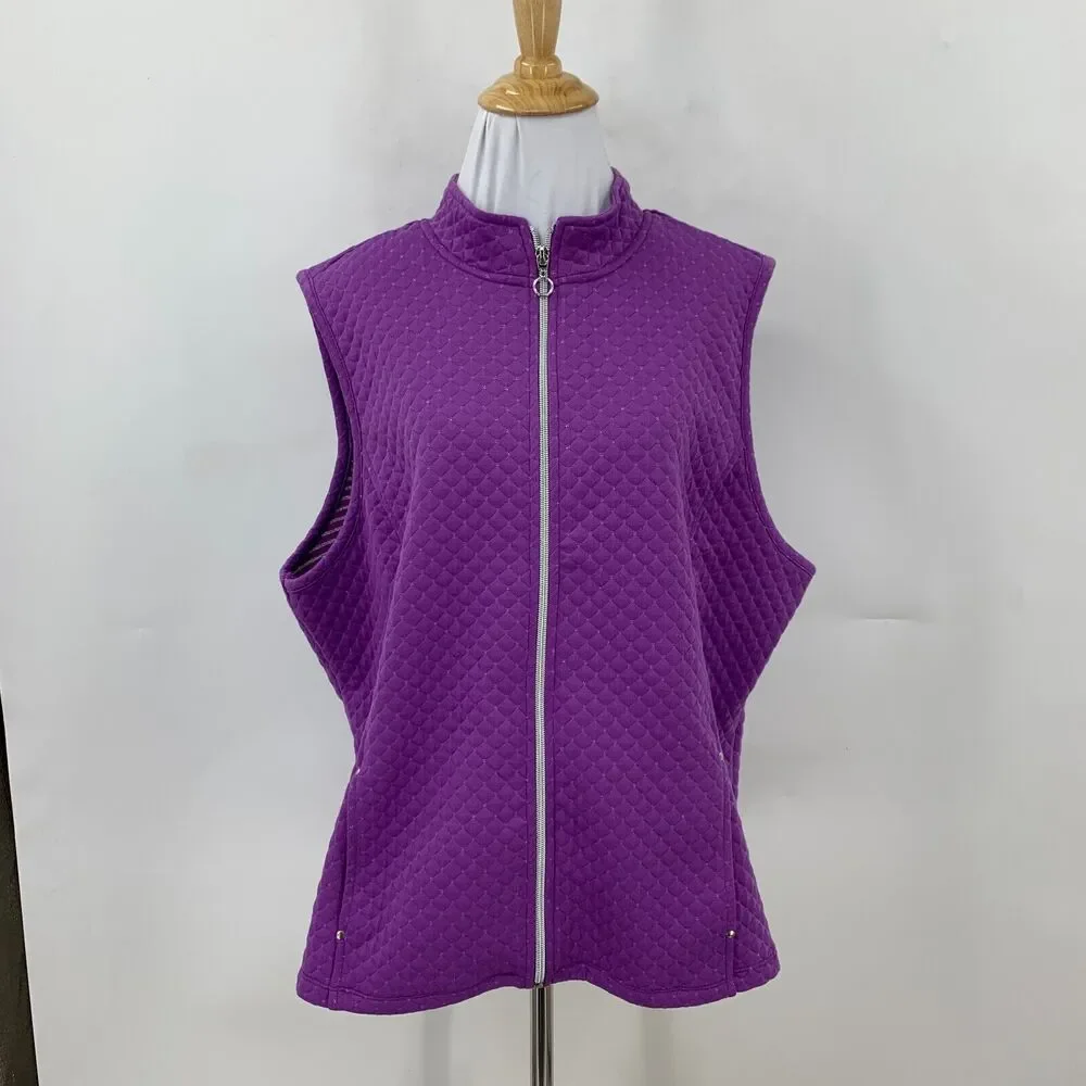 Allison Daley Quilted Vest Womens XS Extra Small Purple Sparkly Full Zip Pockets